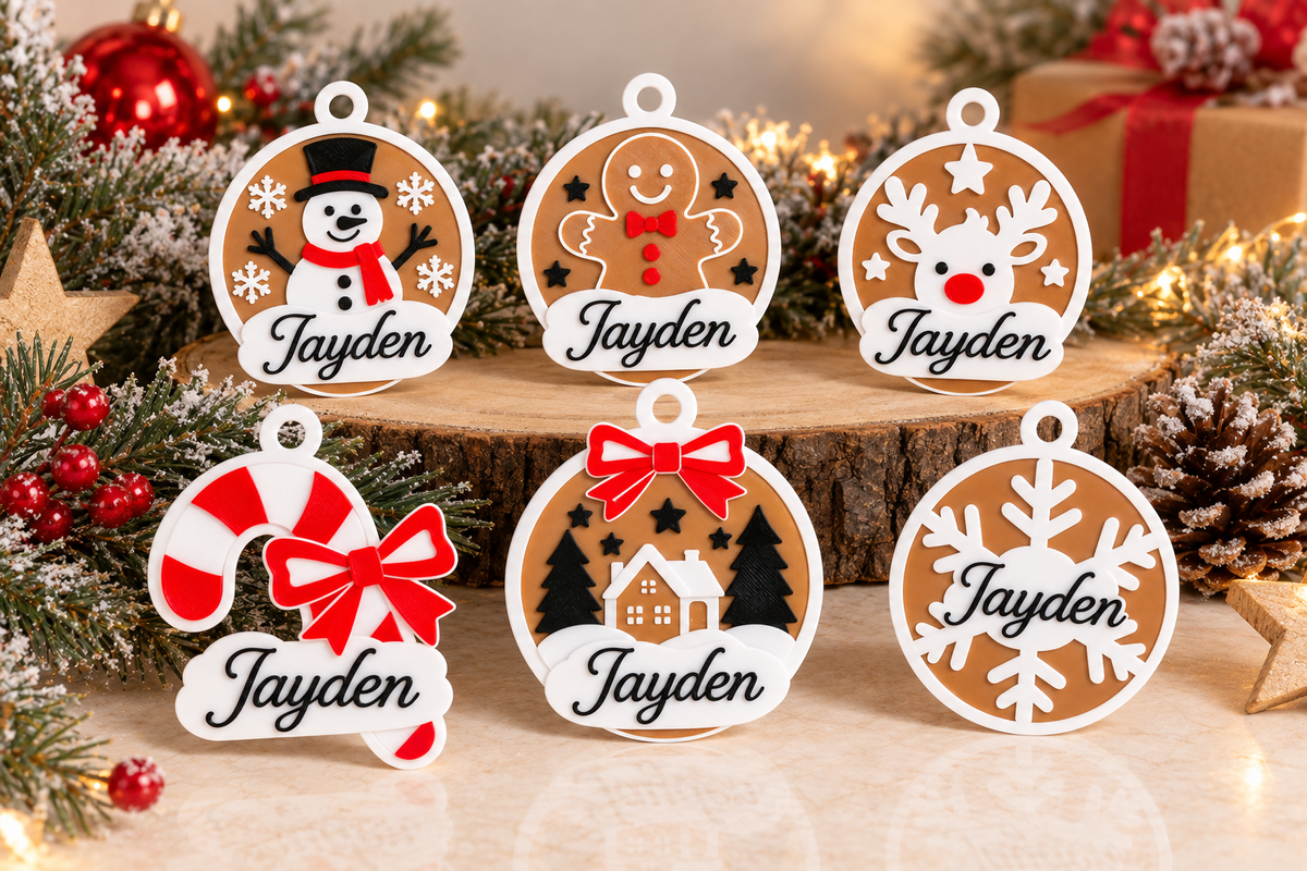 Set van 6 gepersonaliseerde Kersthangers met Naam – Complete kerstcollectie