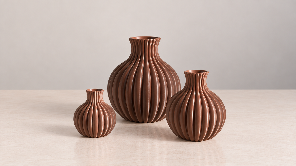 Set van 3 ribbelvaasjes